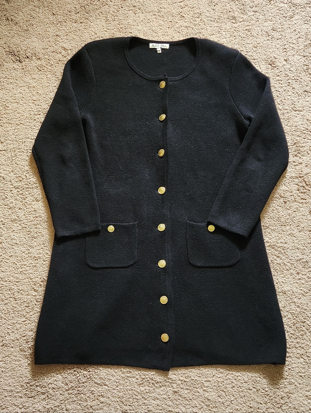 Alex Mill Cashmere Blend Stella Sweater Dress Gold Buttons Long Sleeve Black L